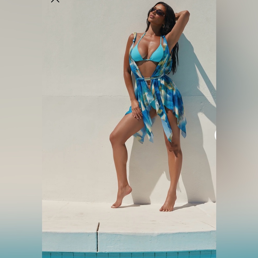 Fashion Nova Blue Tie-Dye Swim Coverup